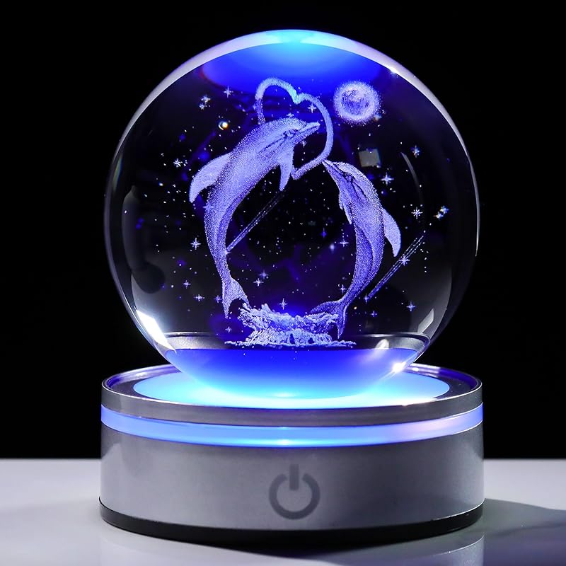 

Kertari K9 crystal ball dolphin 3D model birthday present male woman Popular [Genuine] Interior animal figures figurine fashionable Healing goods