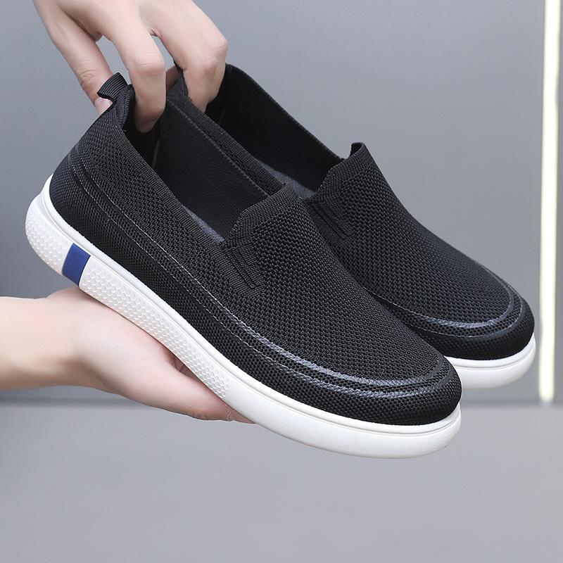 Мужские повседневные мокасины из трикотажной сетки дышащие спортивные кроссовки для ходьбы теннисные туфли для мужчин нескользящие легкие кроссовки для вождения и тренировок 39 чёрный 1597₽