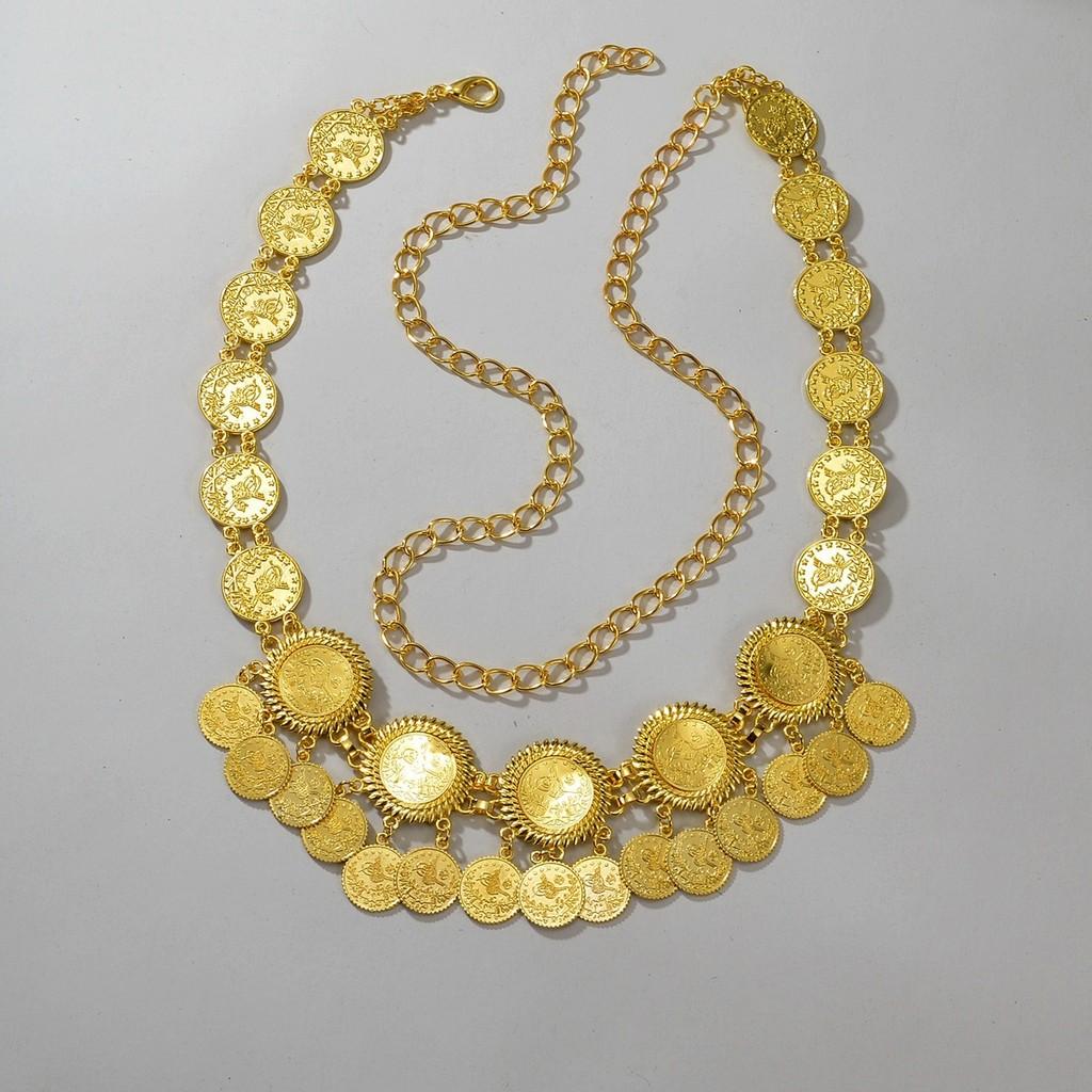 Gold Metal Coin Tassel Waist Chain For Women With Geometric Design Summer Accessory