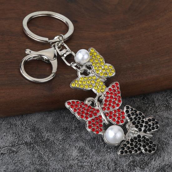 Keychain Pendant Rhinestones Inlaid Imitation Pearls Butterfly Charm Key Holder Car Bag Charm Small Accessory