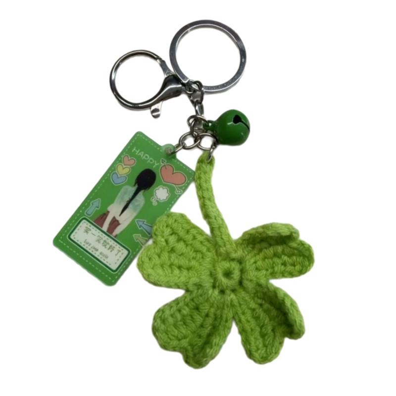 Hand Knitted Handmade Keychain With Four Leaf Clovers Designs For Bags And Keys Purse Or Backpack Decoration 1