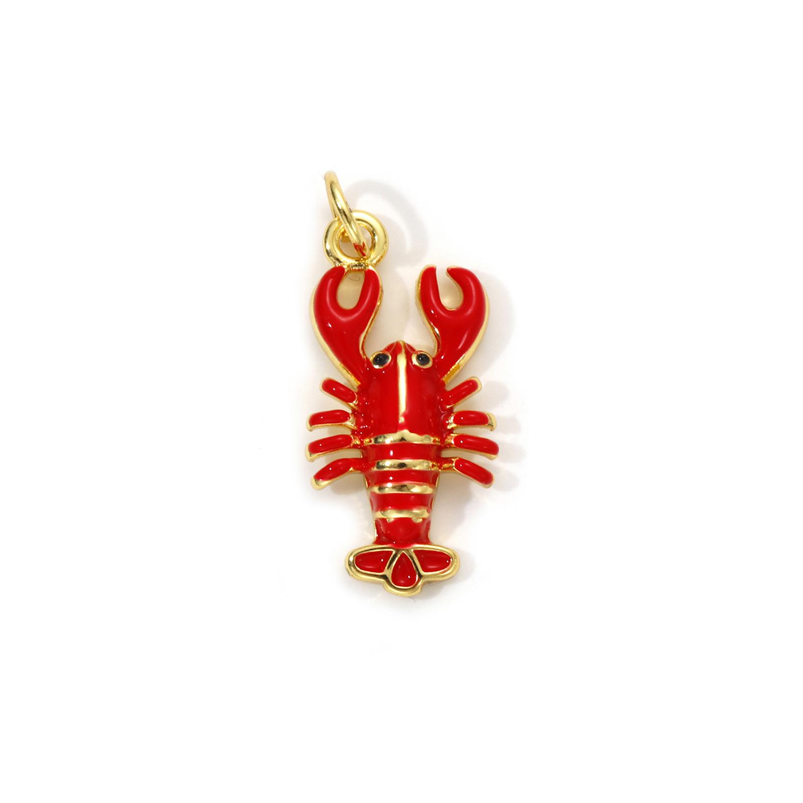 

1 Piece Brass Ocean Jewelry Charms 18K Gold Plated Red Enamel Lobster 3D Pendant For DIY Necklace Jewelry Making