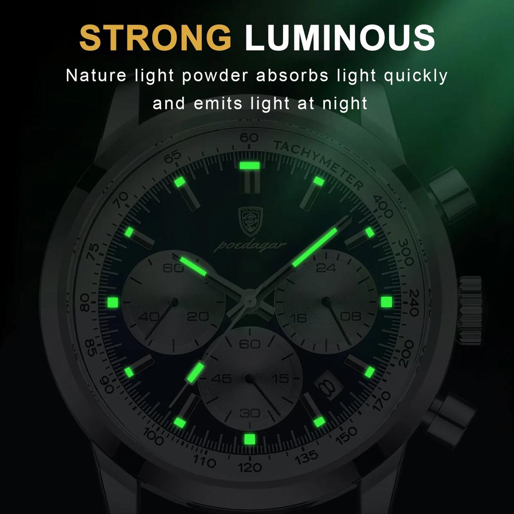 High Quality Sport Chronograph Men Quartz Watches Luxury Leather Wristwatch Waterproof Luminous Watch for Men