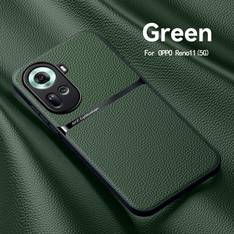 For OPPO Reno 11 5G Case Leather Car Magnetic Holder Back Cover For OPPO Reno11 5G CPH2599 Soft Frame Silicone Shockproof Coque