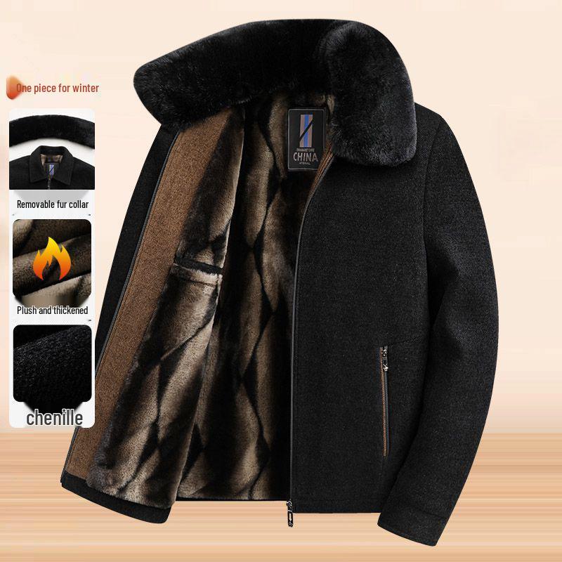 Mid-Aged & Elderly Velvet-Lined Corduroy Lapel Jacket - Thickened Winter Coat for Dad & Grandpa