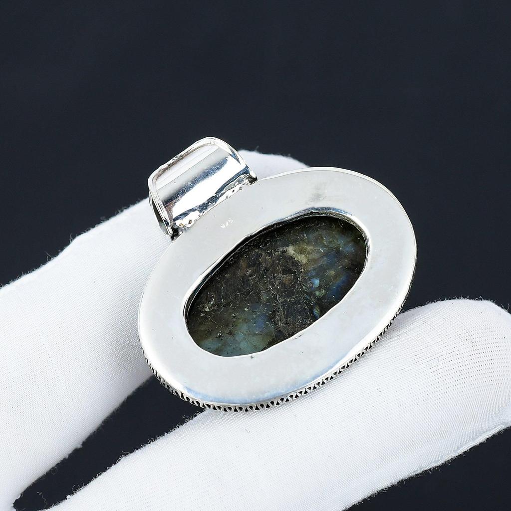 Ciondolo in Argento Sterling 925 con Pietra Preziosa Labradorite Naturale - Design Fatto a Mano, Gioiello da Indossare Tutti i Giorni, Ciondolo Antico Regali di Pasqua