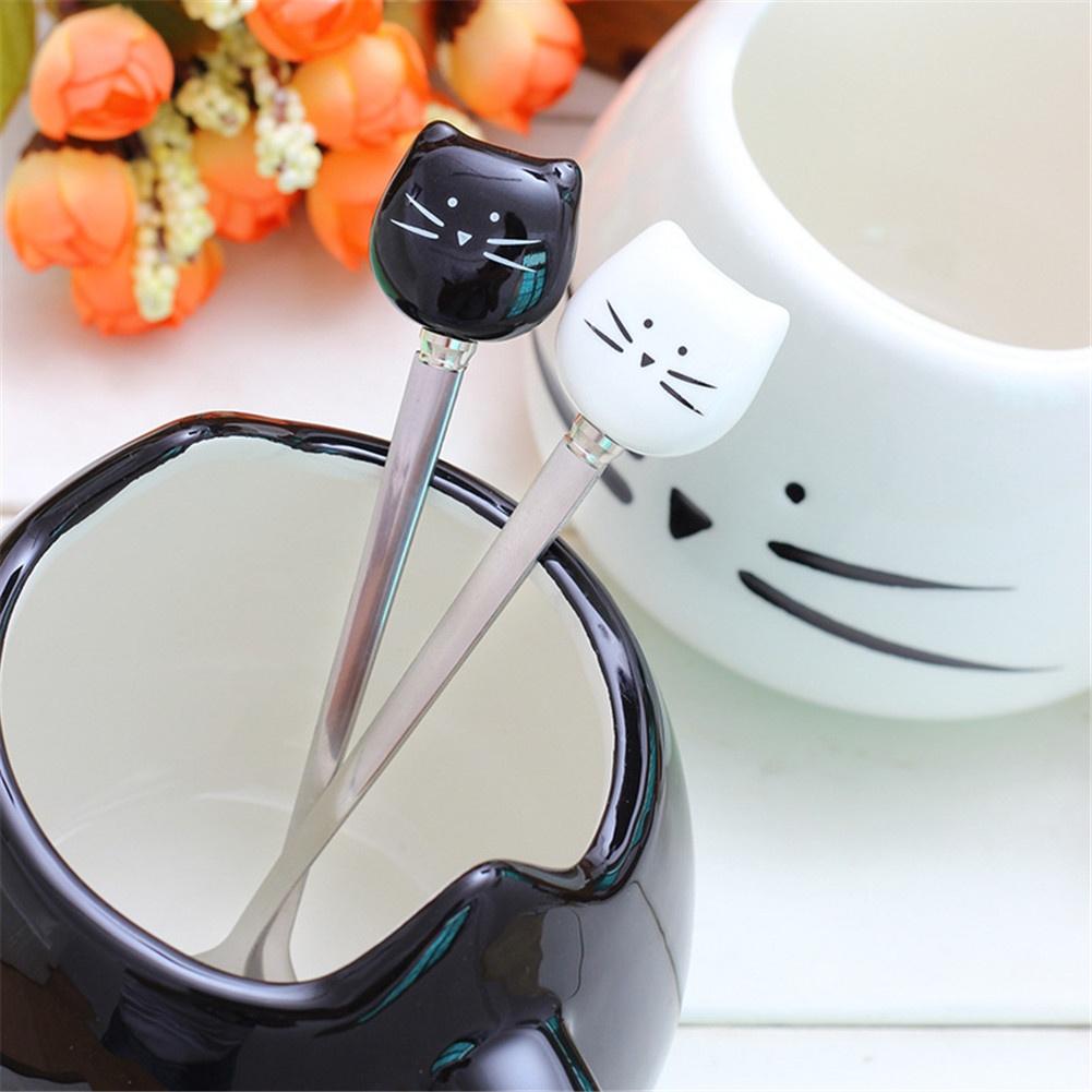 Kitchen Gadgets 1 Pc Cute Cartoon Cat Spoon Long Handle Spoons Flatware Drinking Tools