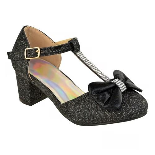 Where's That From Girls Chava Bow Faux Leather Diamante Mid High Heel Sandals 1 UK blanc