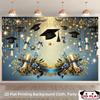 2D Flat  one banner  graduation celebration theme - featuring gold tassels  graduation caps  stars and blue ribbons elements