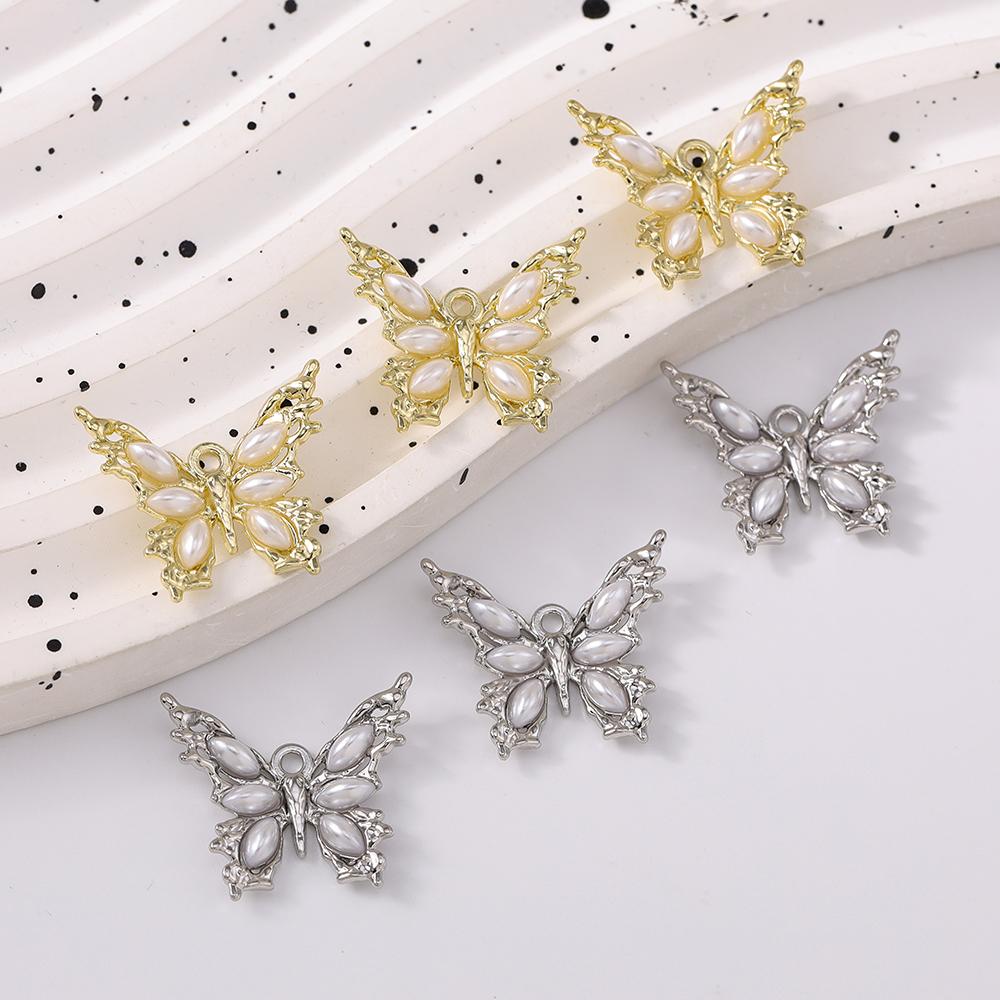 5pcs Delicate Pearl Butterfly Charms for Jewelry Making DIY Necklace Bracelet Earrings Accessories Supplies