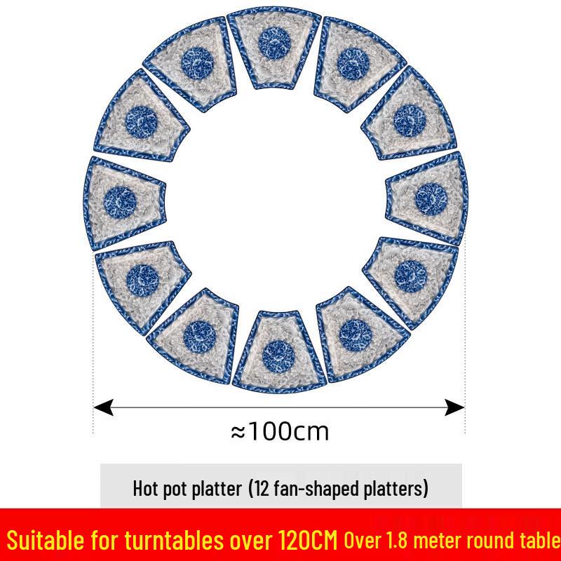 Chinese Blue & White Fan-Shaped Porcelain Platter Set