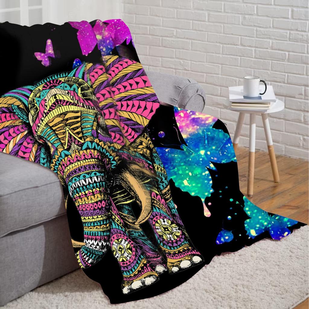 Elephant Print Flannel Blanket Sofa Bedroom Decorative Blanket Office Lunch Break Blanket