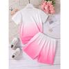 Best-Selling New Style Girls Boys, Simple Fashionable Gradient Letter Printed Shorts Set, Casual Holiday