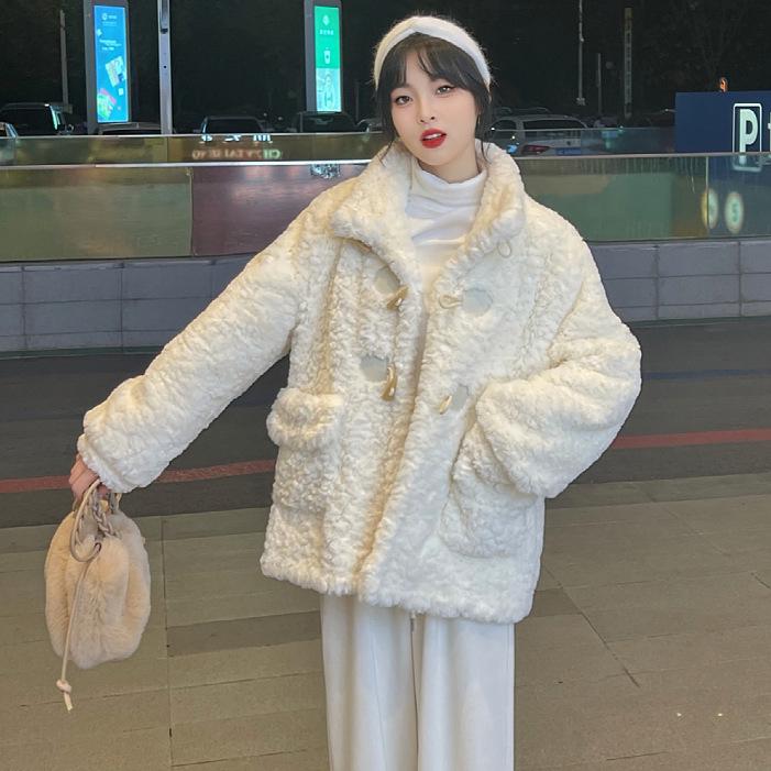 

Women s Mid-Length Lambswool Coat with Stand-Up Collar and Toggle Buttons - Petite, Versatile, and Stylish for Autumn and Winter. S 80-100