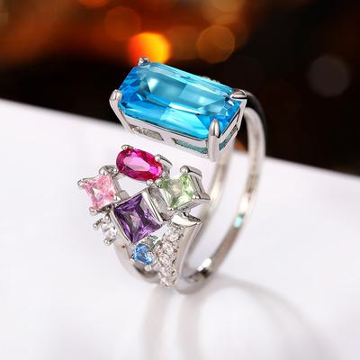 Huitan Geometric Colorful CZ Women Rings 2023 Bright Bridal Rings for Wedding Party One Size Opening Resizable Fashion Zircon