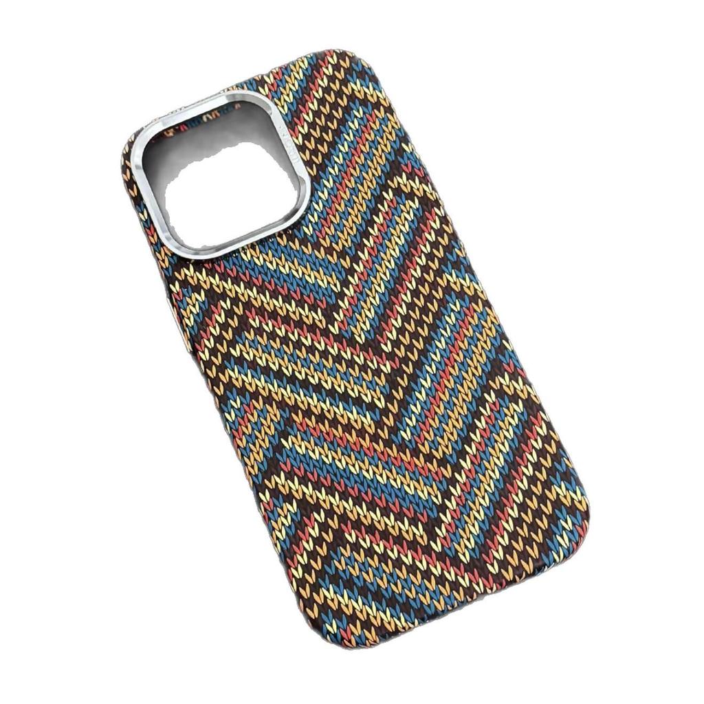 iPhone 17 Pro Max Retro Pattern Kevlar Magnetic Case for Apple 16 - Embossed Skin-Feel Hard Cover