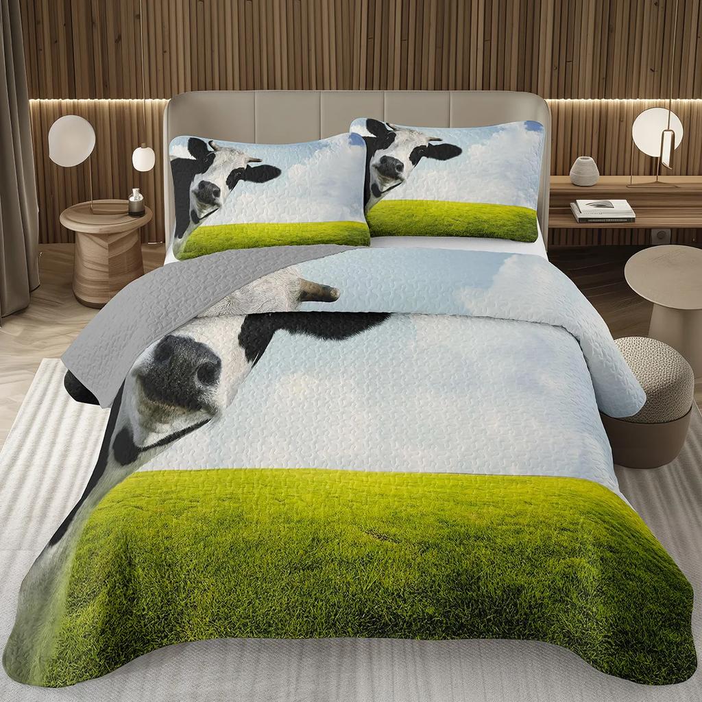 Cute Milk Cow Bedspread Set Twin Queen King Size Farm Animal Print Quilt Set Farmhouse Coverlet Set For Boys Teen Bedroom Decor