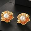 18K Gold-Plated Camellia Pearl Diamond Stud Earrings
