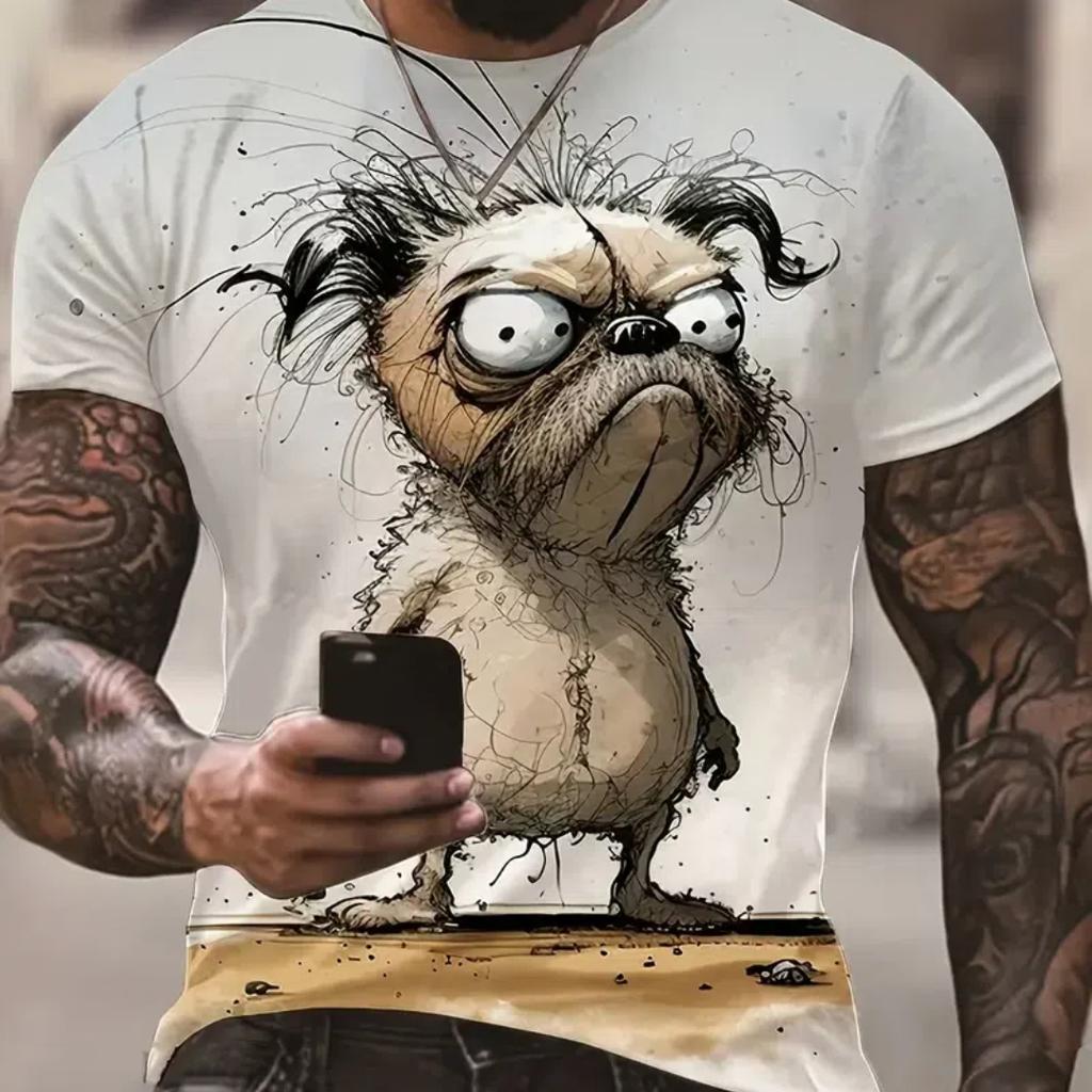 Summer Men's T Shirt Short Sleeve Animal Print Casual O-Neck Oversized Pullover Fashion Streetwear Male Clothing Cat T-Shirts