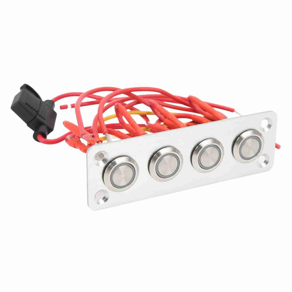 4 Gang Switch Panel Blue Light DC 12V 16A Stainless Steel Button Switch for RV Boat