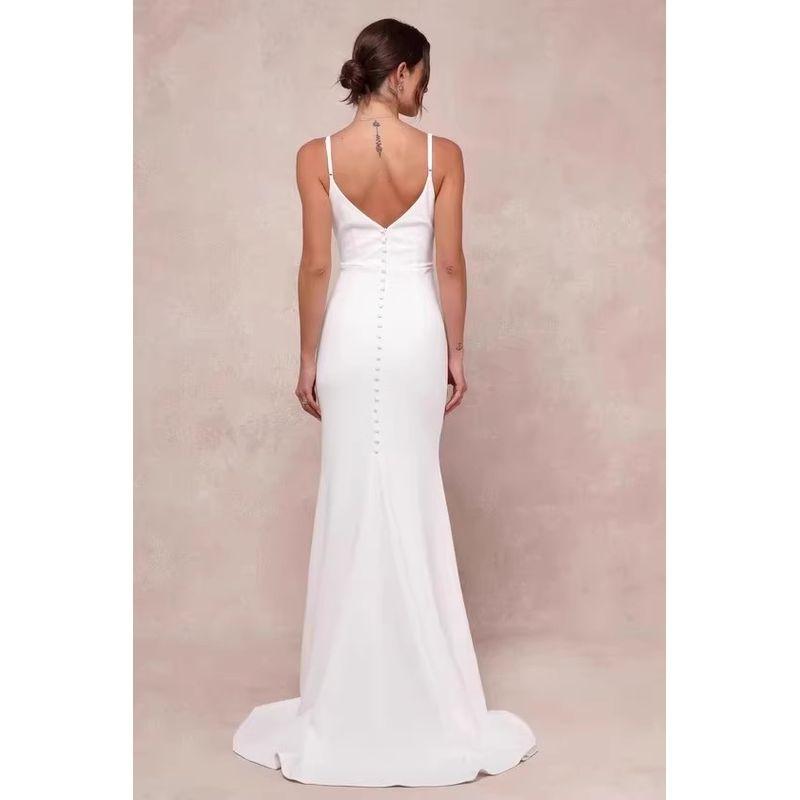 

Export Single Lu Home Elegance Gas Field Sling Back Fastener Decoration Trailing Dress Banquet Party Dress Long Dress White X L