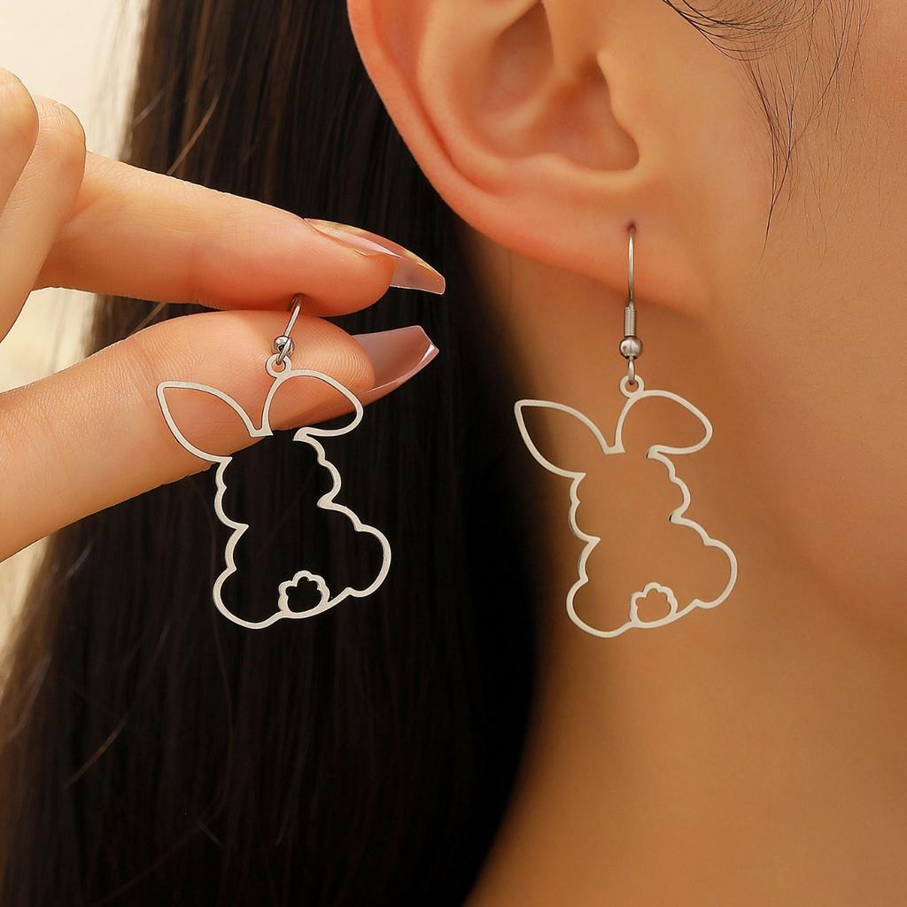 Hollow Outline Rabbit Dangle Hoop Earrings Cute Animal Shape Drop Ear Jewelry for Women Daily Holiday Decor