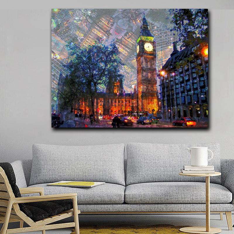 London Night View Canvas Painting Modern Wall Painting London City Scenery Home Decorative Art Picture Paint On Canvas Prints No Frame