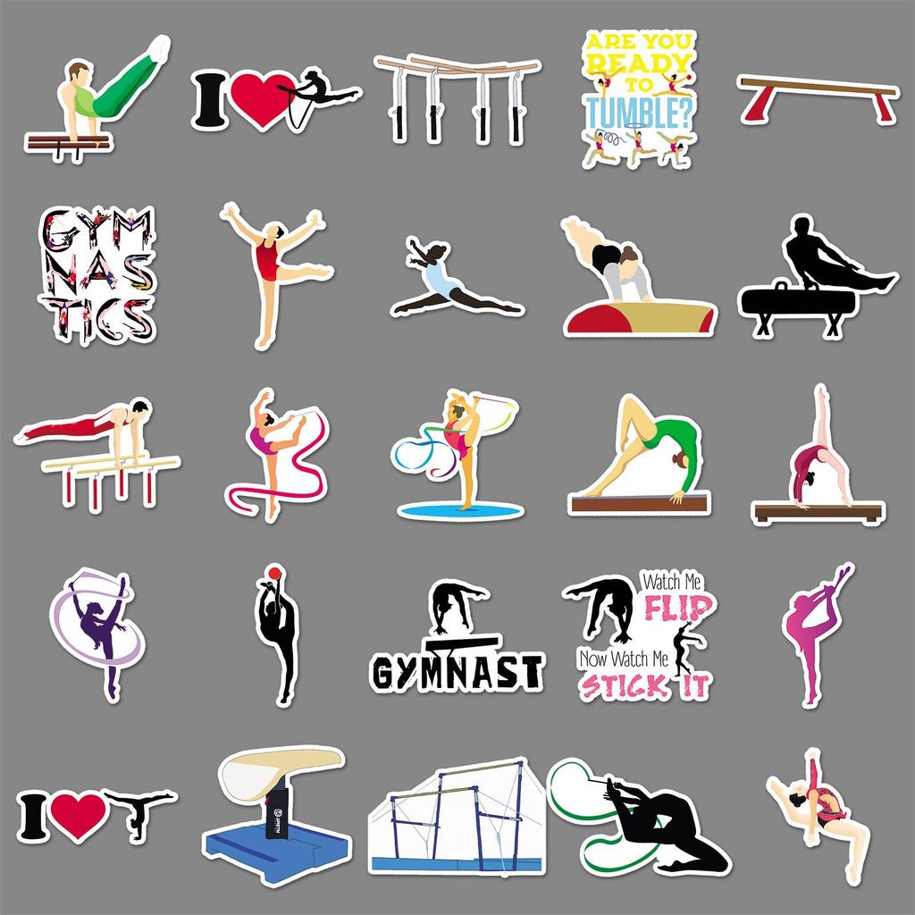 50Pcs Waterproof Gymnastics Graffiti Stickers for Phone Cases, Skateboards, and Luggage
