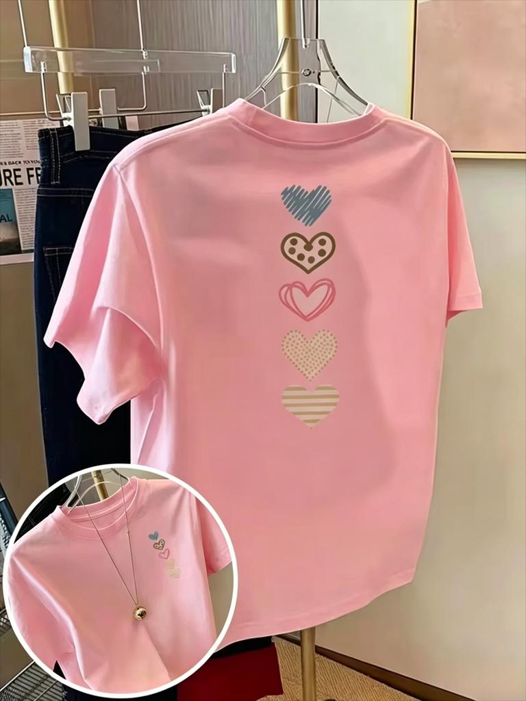 Fashion Unisexs Unisexs Tshirt With Heart Print Doublesided Love Design Round Neck Casual Top Summer New Fall Casual Attire