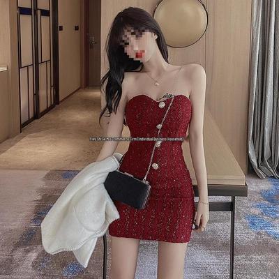 Slimming Bandeau Button Dress - 2024 Women's Sexy Style