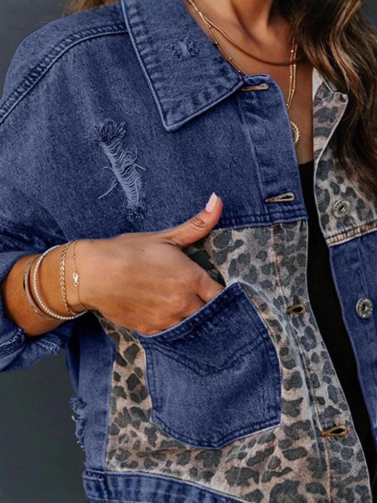Leopard Print Denim Short Jacket for Women - European & American Spring/Autumn Collection