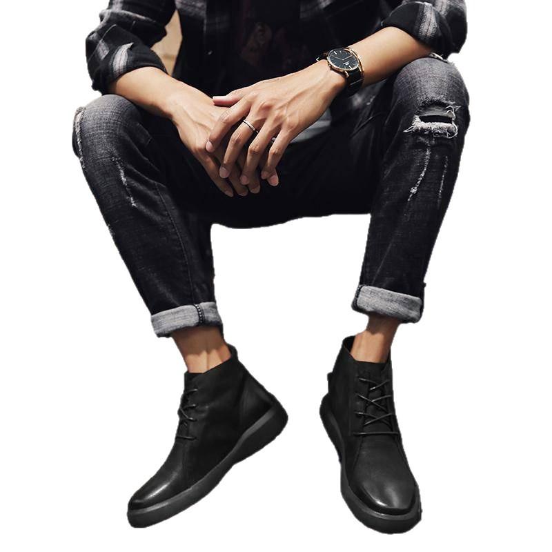 2025 Spot Men's Leather Boots Large Size Outdoor Martin Boots Men's Boots Autumn High Top Chelsea Cotton Boots