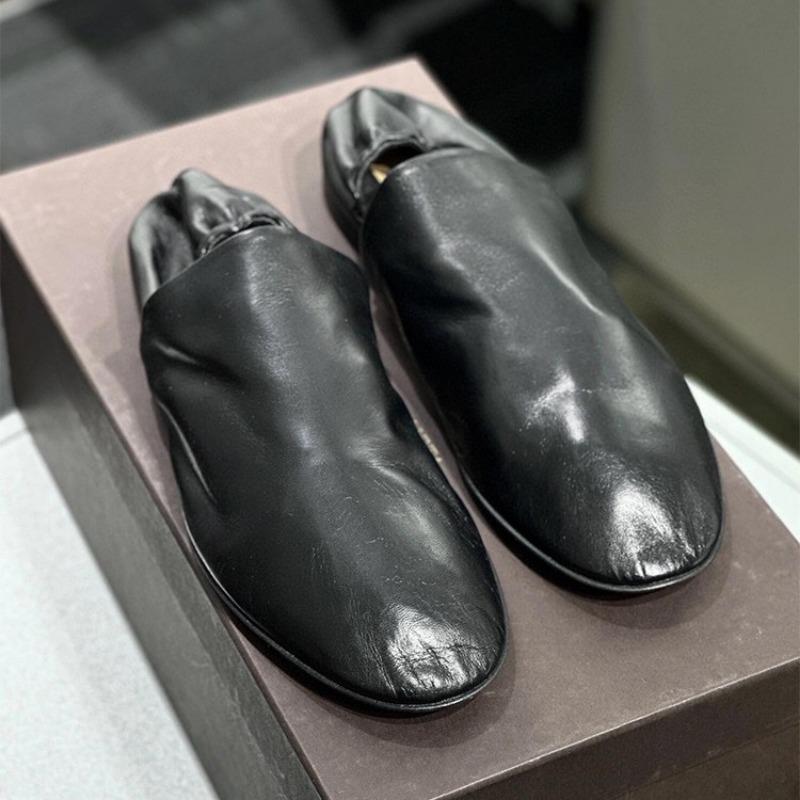 Genuine Leather~ Soft Leather Soft Sole Women's One-pedal Lazy Single Shoes Women's Sheepskin Flat Bottom Black Retro Doudou Shoes