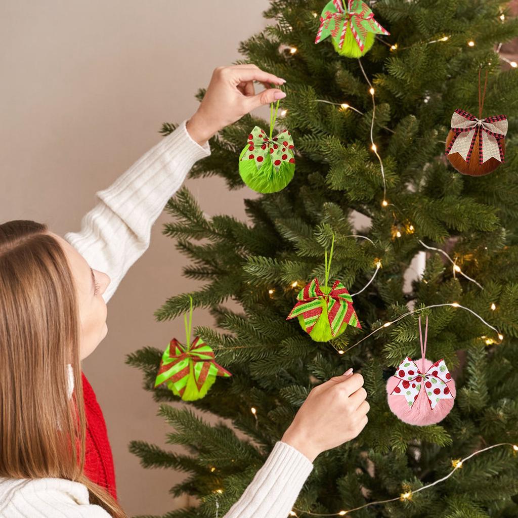Bow-tie Pom-pom Green Ball Christmas Tree Ornament Christmas Decoration Green Ball Handmade