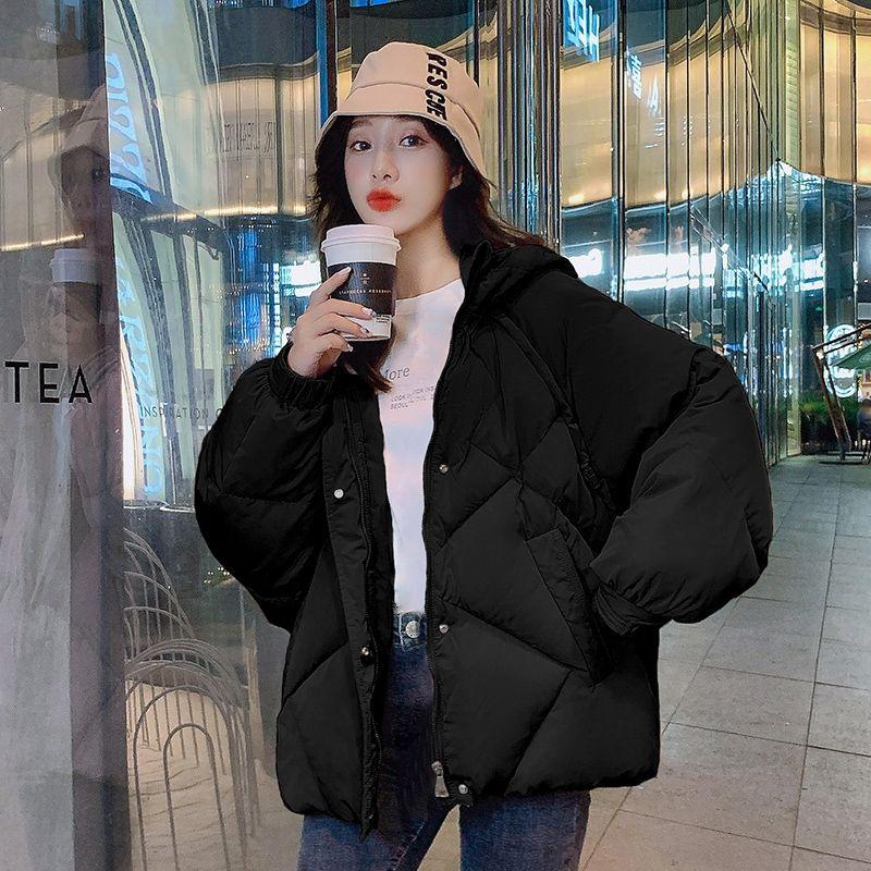 

Укороченное пуховое пальто с утолщением для женщин, свободного кроя, в корейском стиле, зимняя куртка, теплая хлопковая подкладка S чёрный
