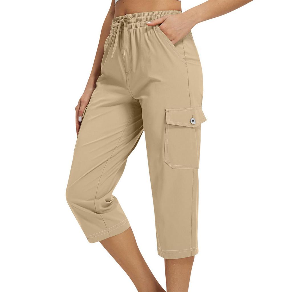 Women's Loose Casual High-Waist Elastic Double Pocket Lightweight Hiking Pants
