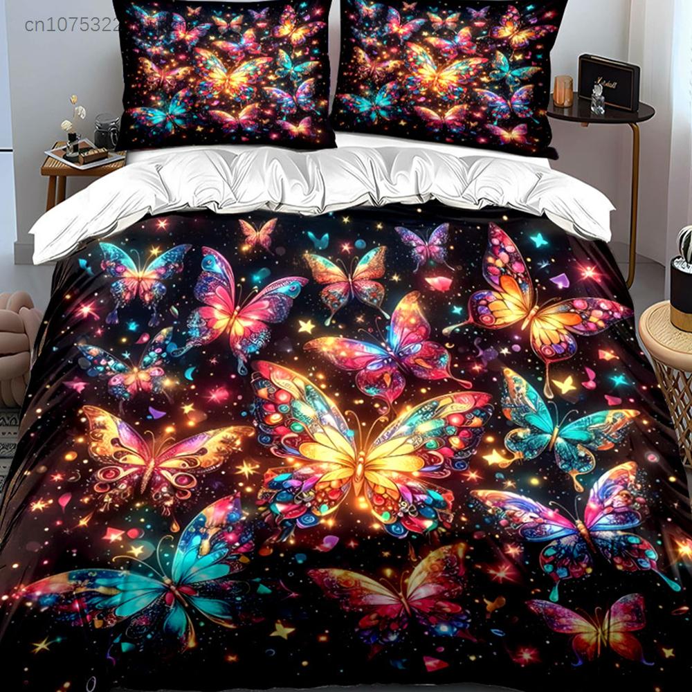 Colorful Butterfly Wall Art Set Multiple Sizes kid's And adults' Bedroom Exquisite 3PC Bedding set, Gift