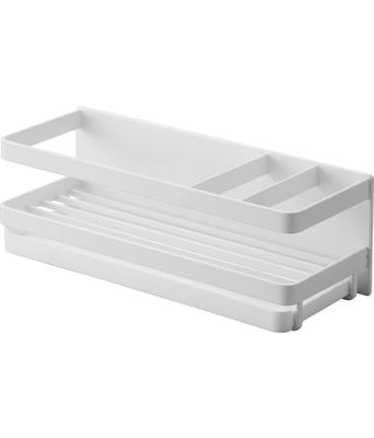 Yamazaki Jitsugyo Magnetic Sponge & Dispenser Rack with Tray White Approx. W25.5 X D9.5 X H9cm Tower Sponge Holder with Hook Floating Storage 3972