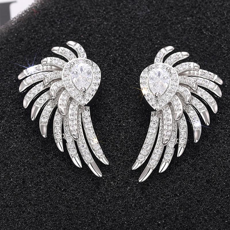 925 Sterling Silver Angel Wings Stud Earrings for Women New Cubic Zirconia Romantic Female Earrings Engagement Wedding Jewelry