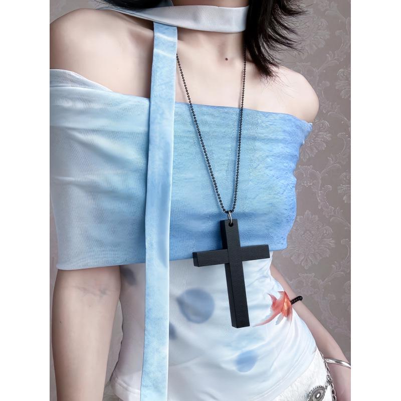 Ретро Деревянный Крест Ожерелье Женское Универсальное Ключица Чокер Аксессуар к Свитеру