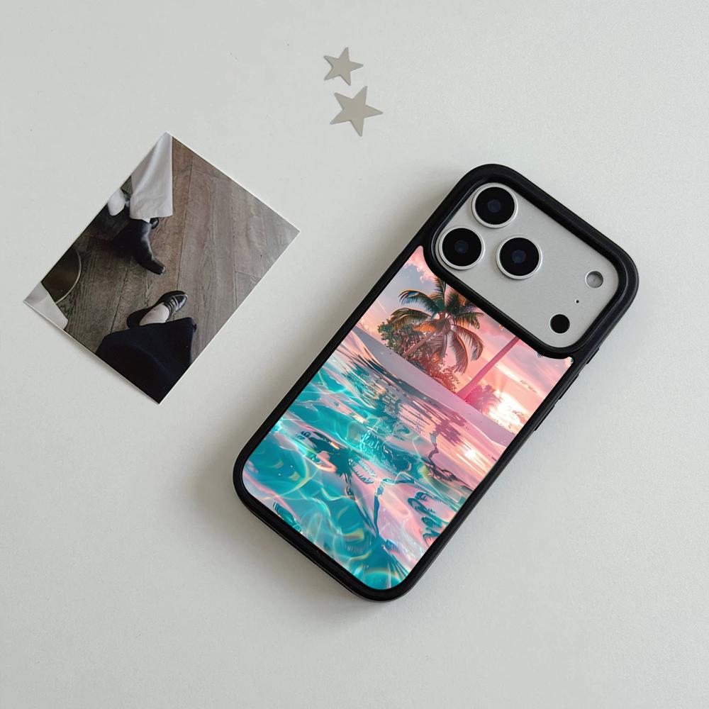 Summer Beach Scene At Sunset On Sea Palm Tree Clear Phone Case For IPhone 17 Air 16 15 14 Plus 13 12 11 Pro Max Dual Tone Hard