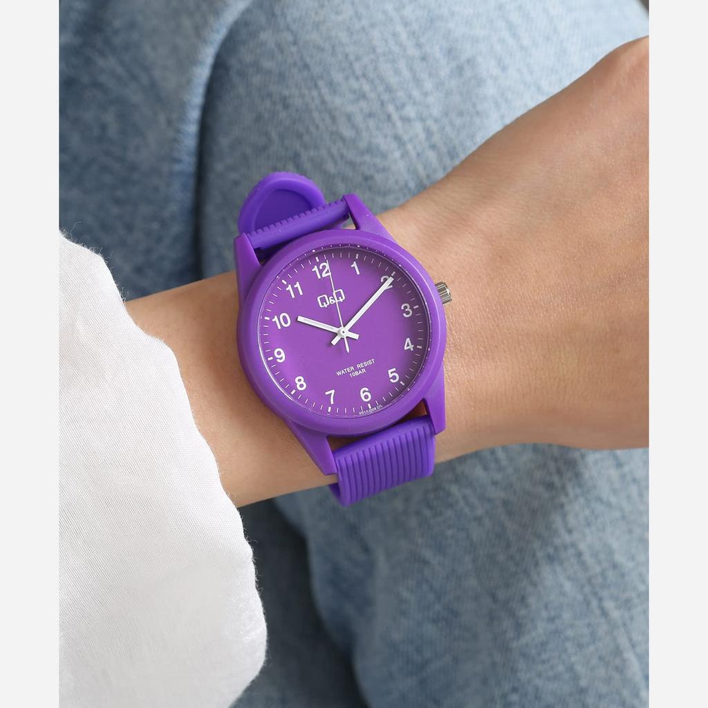 Citizen Analog Waterproof Wristwatch with Urethane Purple Q&Q Strap, VS40-008,