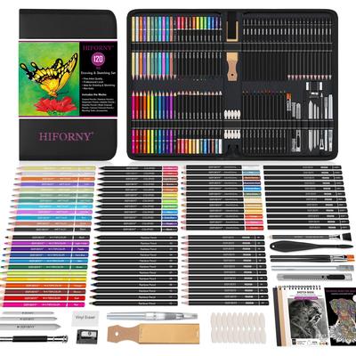 HIFORNY Tekening Schets Kunst Kleuren Zwart Gekleurd Houtskool Mengen en Meer Set, Kit, Benodigdheden, 3-Kleuren Schetsboek, Boek, Regenboog, Aquarel,