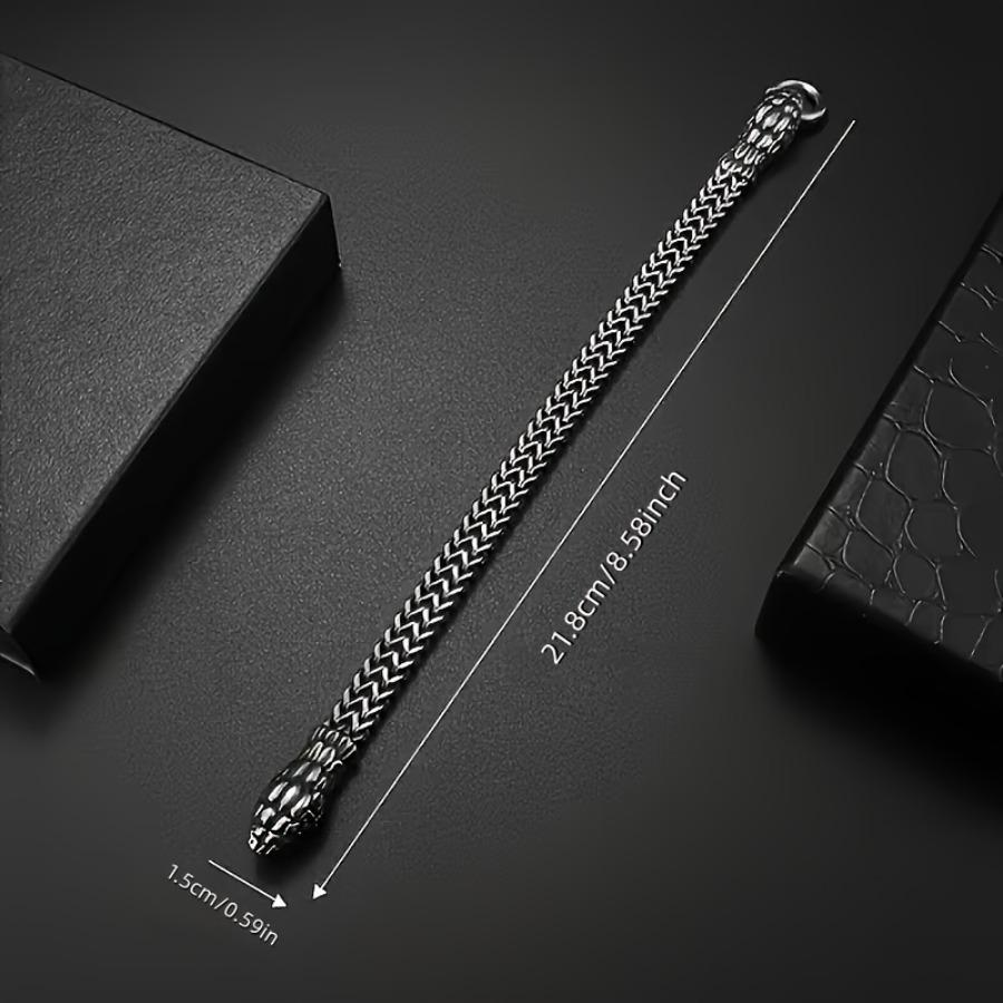 1pc a Men'S Vintage Punk 304L 304L Stainless Steel Bracelet Featuring Double Snake Heads - Perfect for Gothic Hip-Hop Fashion