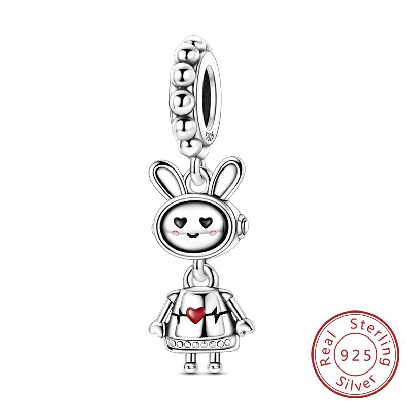 Silve Charms Beads Rabbit Robot Love Puppy Dog Charm Fit Original Bracelet Bangle Pendant Dangle Women Jewelry Gift