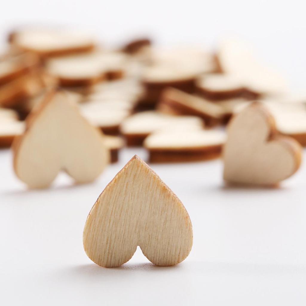 100 Pcs Wood Love Heart Shape Buttons Table Scatter Craft DIY Wedding Decor