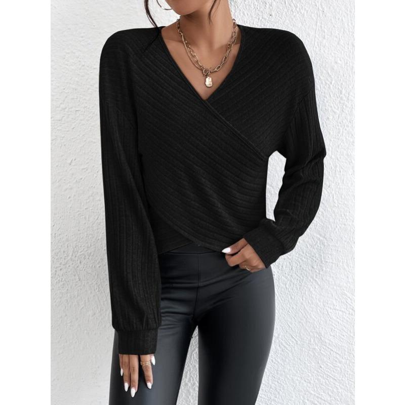 Autumn Winter Niche V-neck Cross Pullover Long Sleeved T-Shirts Women’s