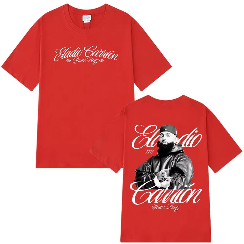 Rapper Eladio Carrión Sauce Boyz Tour 2026 Album T Shirt Men Women Vintage Tshirt Shortsleeved Hiphop Punk Tshirt Streetwear