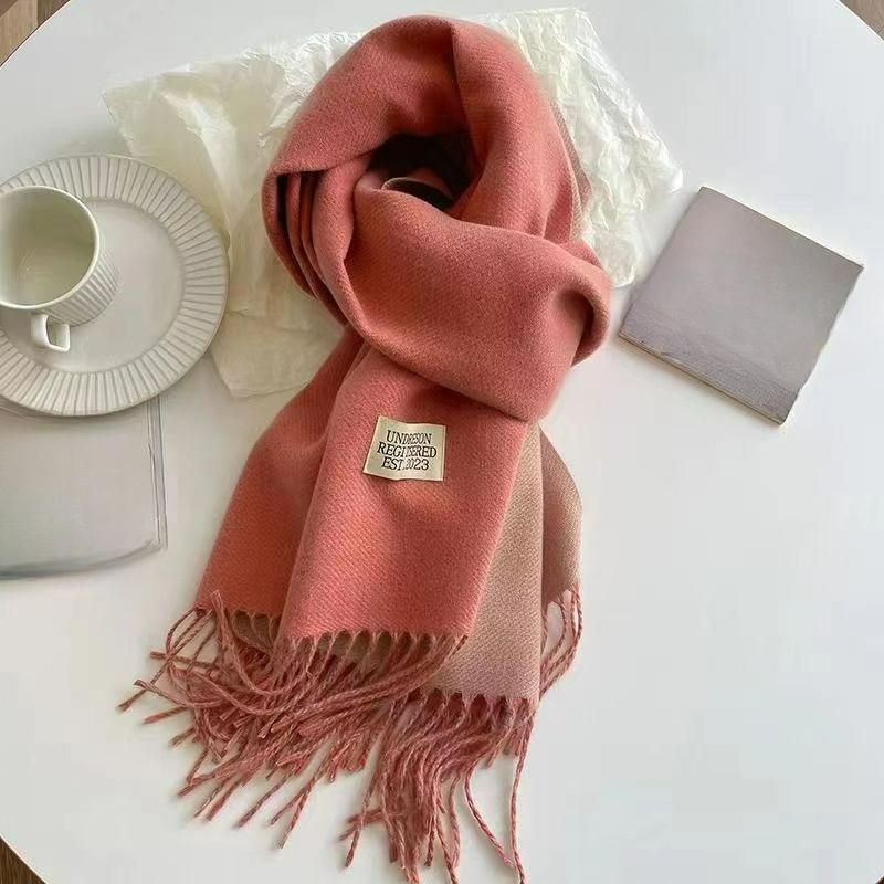 Autumn and Winter Korean Version of The Solid Color Imitation Cashmere Double-sided Tassel Scarf Female Thickened Student Dual-use Shawl Trend