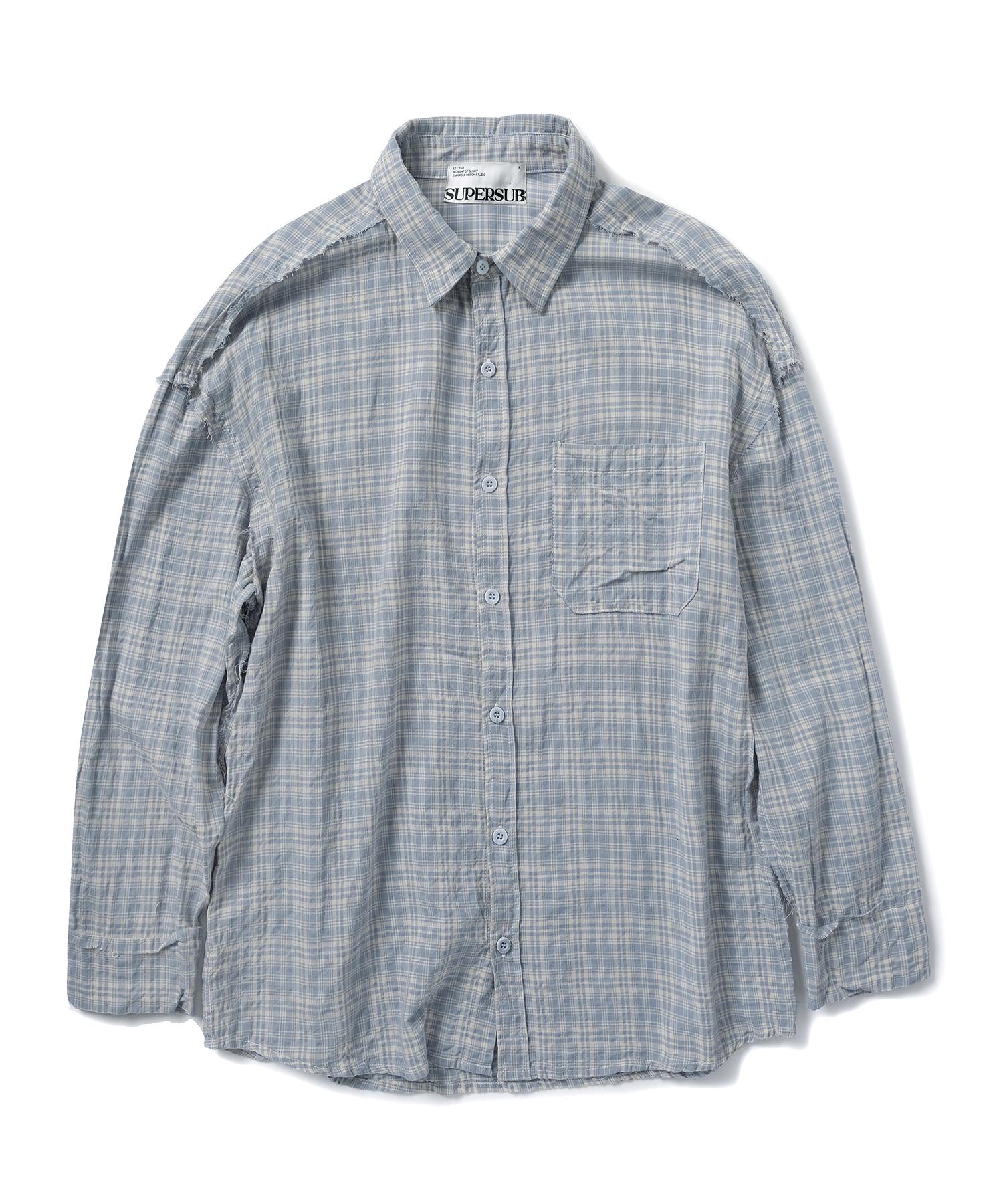 Super Serve Cut-Off Grunge Check Shirt - Sky Blue Sky Blue/L